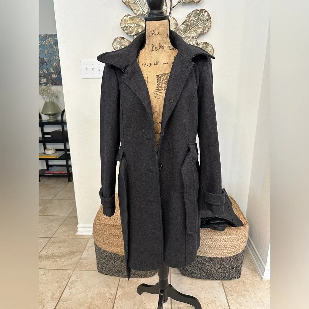 Liz Claiborne Dark Gray Wool Blend Hooded Coat Trench Jacket XL - Picture 2 of 8